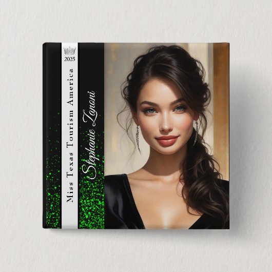 Emerald Glitz | Crown and Sash Pageant Button (Voorkant)