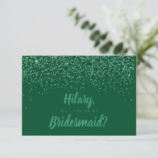 Emerald Glitz Glitter Bridesmaid Kaart (Staand voorkant)