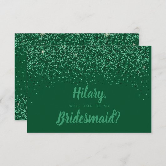 Emerald Glitz Glitter Bridesmaid Kaart (Voorkant / Achterkant)