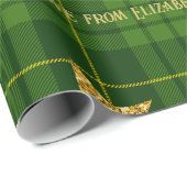 Emerald Glow Tartan Gold Star Personalized Xmas Cadeaupapier (Rol Hoek)