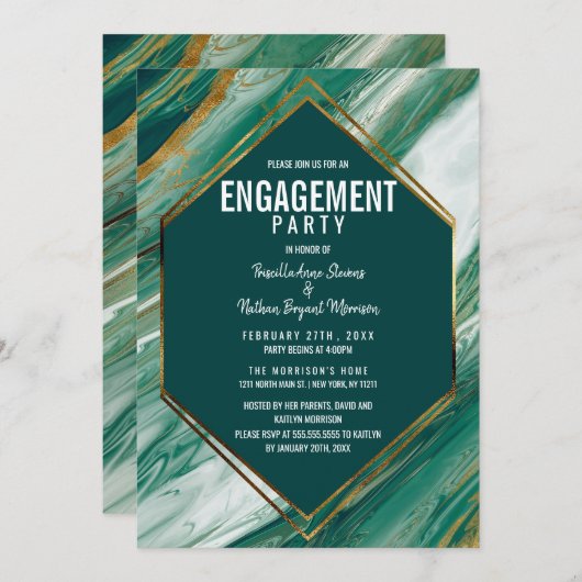 Emerald Gold Abstract Agaat Marmer Verloving Kaart (Voorkant / Achterkant)
