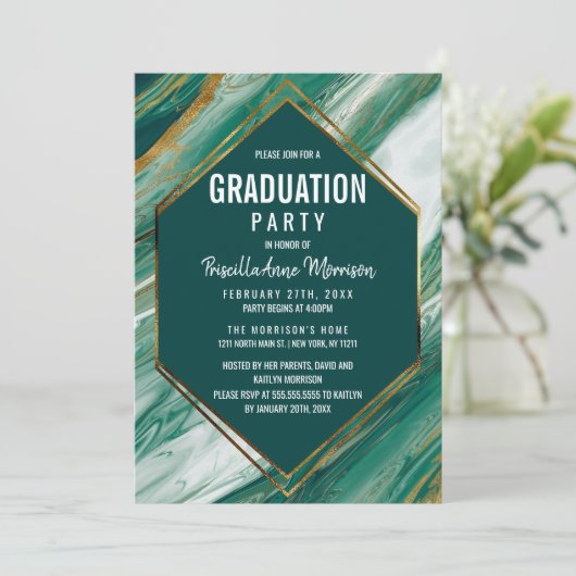 Emerald Gold Abstract Agate Marble Afstuderen Kaart (Staand voorkant)