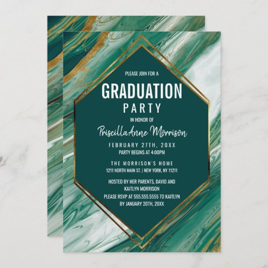 Emerald Gold Abstract Agate Marble Afstuderen Kaart (Voorkant / Achterkant)