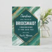 Emerald Gold Abstract Agate Marble Bridesmaid Kaart (Staand voorkant)