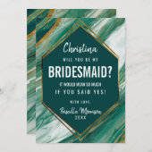 Emerald Gold Abstract Agate Marble Bridesmaid Kaart (Voorkant / Achterkant)