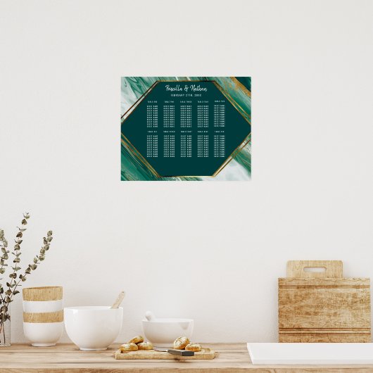 Emerald Gold Abstract Agate Marble Seating Chart Poster (Keuken)