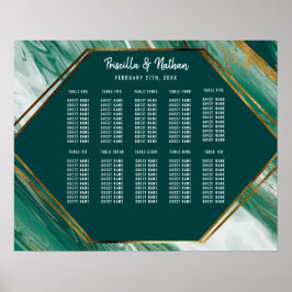 Emerald Gold Abstract Agate Marble Seating Chart Poster