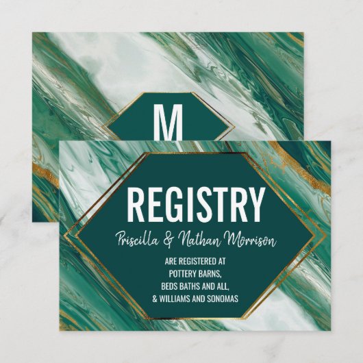 Emerald Gold Abstracte Agaat Marmeren Gift Registr Informatiekaartje (Voorkant / Achterkant)