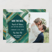Emerald Gold Abstracte Agate Marble Save the Date (Voorkant / Achterkant)