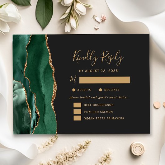 Emerald Gold Agaat Maaltijden Dark Wedding RSVP