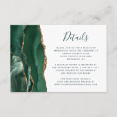 Emerald Gold Agate Green Script Wedding Details Informatiekaartje (Voorkant)