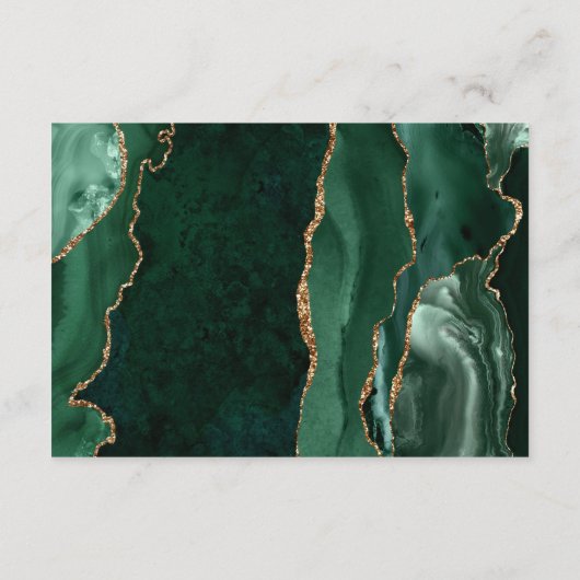 Emerald Gold Agate Green Script Wedding Details Informatiekaartje (Achterkant)