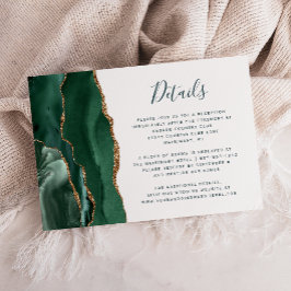 Emerald Gold Agate Green Script Wedding Details Informatiekaartje