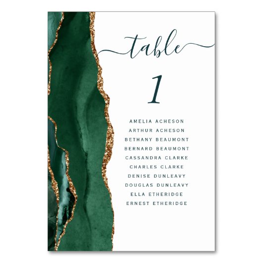 Emerald Gold Agate Green Script Wedding Kaart (Voorkant)