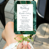 Emerald Gold Agate Green Script Wedding Program Handwaaier