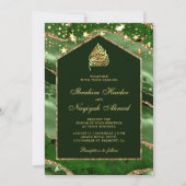 Emerald Gold Agate Marble Arch Muslim Wedding Kaart (Voorkant)