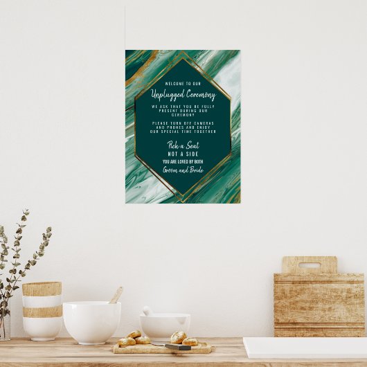 Emerald Gold Agate Marble Unplugged Ceremony Poster (Keuken)