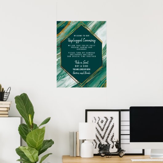 Emerald Gold Agate Marble Unplugged Ceremony Poster (Thuiskantoor)
