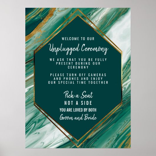 Emerald Gold Agate Marble Unplugged Ceremony Poster (Voorkant)