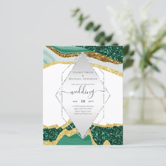 Emerald Gold AGATE - Moderne huwelijksuitnodiging (Staand voorkant)