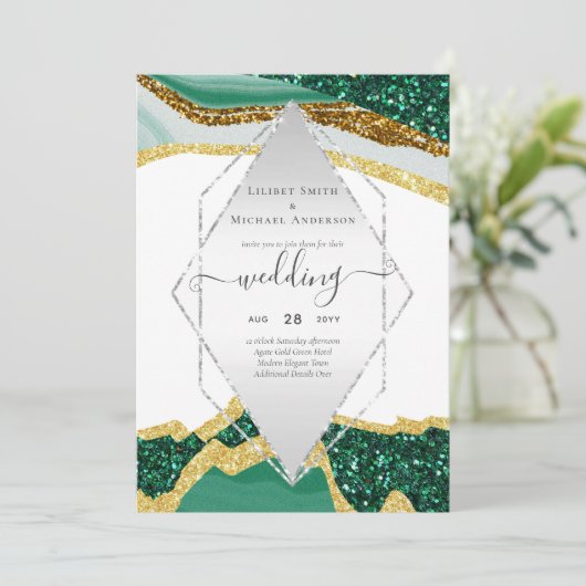 Emerald Gold AGATE - Moderne Trouw Uitnodiging (Staand voorkant)
