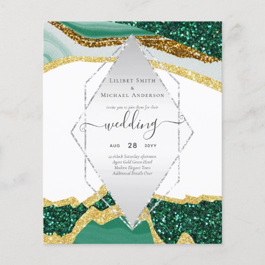 Emerald Gold AGATE - Moderne Trouw Uitnodiging (Voorkant)