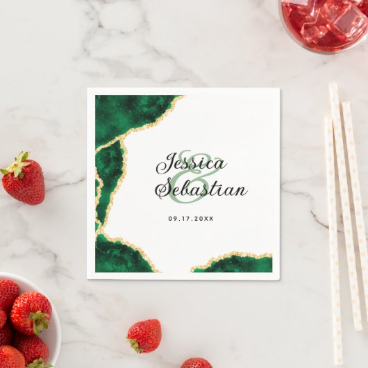 Emerald & Gold Agate White Elegant Wedding Servet (Insitu)