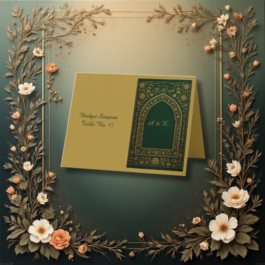 Emerald Gold Arabic arch Wedding  guest card Bedankkaart