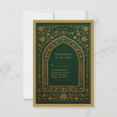 Emerald Gold Arabic arch Wedding RSVP Kaartje (Voorkant)