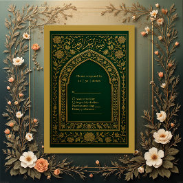 Emerald Gold Arabic arch Wedding RSVP Kaartje