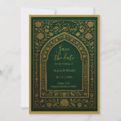 Emerald Gold Arabic arch Wedding save the date Kaart (Voorkant)