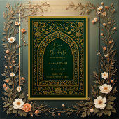 Emerald Gold Arabic arch Wedding save the date Kaart