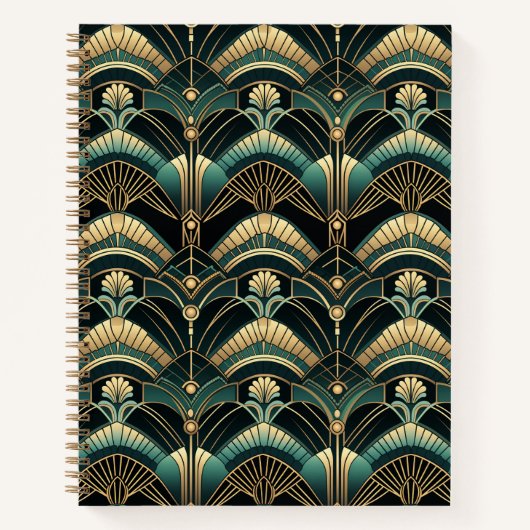 Emerald & Gold Art Deco thema uit de jaren twintig Notitieboek (Voorkant)
