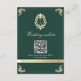 Emerald Gold Baroque Wedding Website QR Card Informatiekaartje