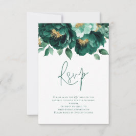 Emerald Gold Bloemen Script QR Code Trouwen RSVP Kaartje