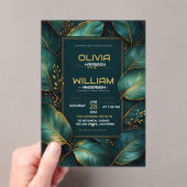 Emerald Gold Botanical Luxury Green Leaf  Acryl Uitnodigingen (Insitu (Draagbaar))