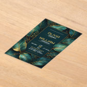 Emerald Gold Botanical Luxury Green Leaf  Acryl Uitnodigingen (Laagn)