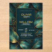 Emerald Gold Botanical Luxury Green Leaf  Acryl Uitnodigingen (Voorkant)