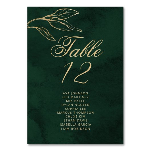 Emerald Gold Botanical Table Seating Chart cards Kaart (Voorkant)