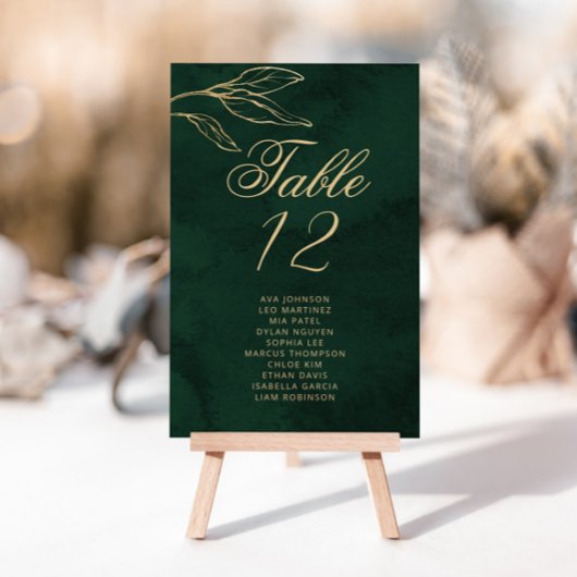 Emerald Gold Botanical Table Seating Chart cards Kaart