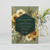 Emerald Gold Botanical Wedding Kaart (Staand voorkant)