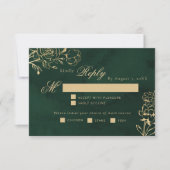 Emerald Gold Botanical wedding meal choice RSVP Kaartje (Voorkant)