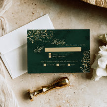 Emerald Gold Botanical wedding meal choice RSVP