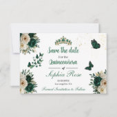 Emerald Gold Butterfly Tiara Quinceañera Save Date Save The Date (Voorkant)