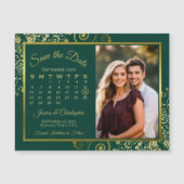 Emerald & Gold Calendar Foto Bewaar de datummagnee Magnetische Uitnodiging (Voorkant)