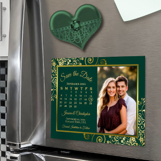 Emerald & Gold Calendar Foto Bewaar de datummagnee Magnetische Uitnodiging