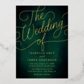 Emerald Gold Calligraphy Script Wedding Folie Uitnodiging (Voorkant)