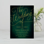 Emerald Gold Calligraphy Script Wedding Folie Uitnodiging (Staand Voorkant)