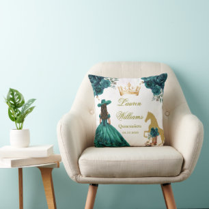 Emerald Gold Cowgirl Quinceanera Party Kussen