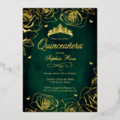 Emerald Gold Crown Rozen Theme Quinceanera Folie Uitnodiging (Voorkant)